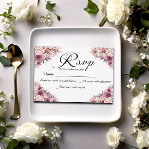 Modern Script Dusty Pink Floral Wedding RSVP Card