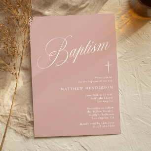 Modern Script Dusty Pink Girl Baptism Invitation