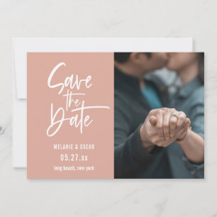 Modern Script Dusty Pink Photo Save The Date Announcement