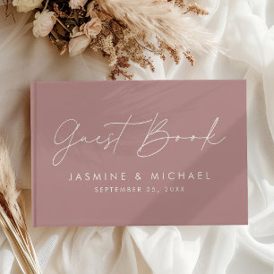Modern Script Dusty Rose Photo Wedding Guest Book