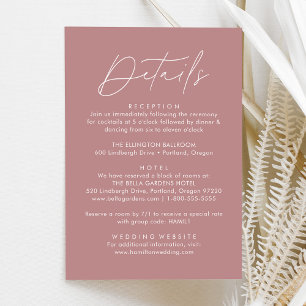Modern Script Dusty Rose Wedding Details Enclosure Card