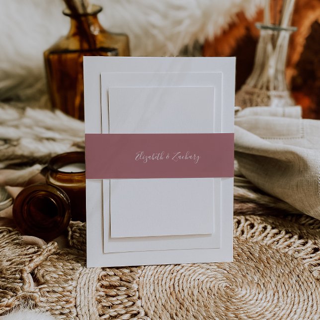 Modern Script Dusty Rose Wedding Invitation Belly Band (Creator Uploaded)