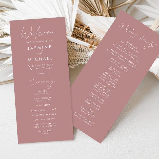 Modern Script Dusty Rose Wedding Program (Creator Uploaded)