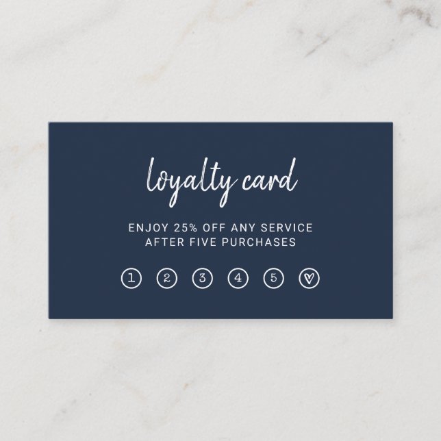 Modern Script | Elegant and Simple Navy Blue Loyalty Card (Front)