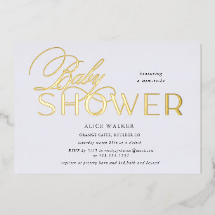 modern script elegant baby shower foil invitation