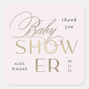 modern script elegant baby shower square sticker