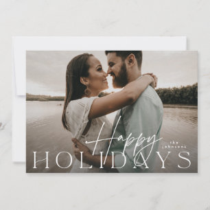 Modern Script Elegant Christmas Flat Photo Happy Holiday Card