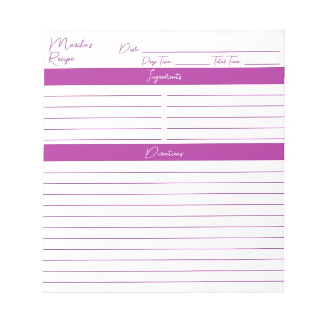 Modern Script Elegant Dark Pink Recipes Notepad (Front)