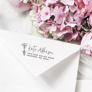 Modern Script Elegant Flower Name Return Address Self-inking Stamp
