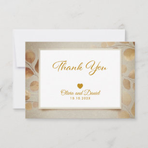 Modern Script Elegant Gold Leaf Wedding Thank You Card