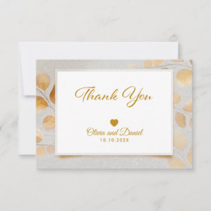 Modern Script Elegant Gold Leaf Wedding Thank You Card