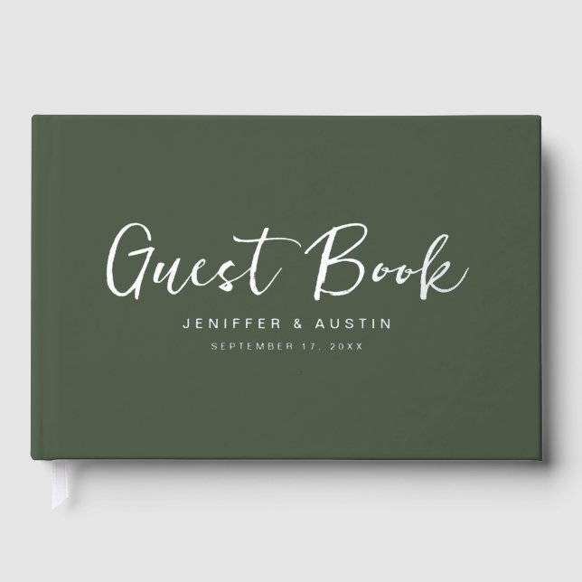 Modern Script Elegant Green Wedding Guest Book (Front)