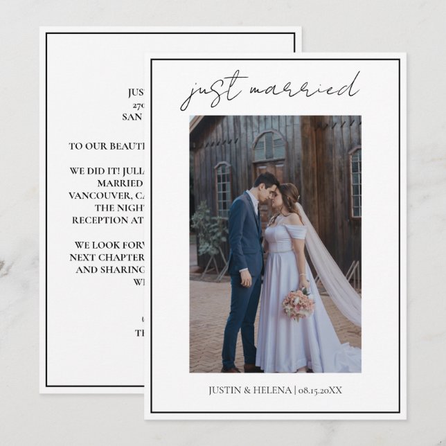 Modern Script Elegant Invitation | just married (Front/Back)