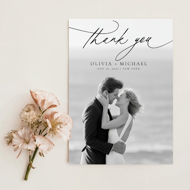 Modern Script Elegant Photo Wedding Thank You Card (Creator Uploaded)