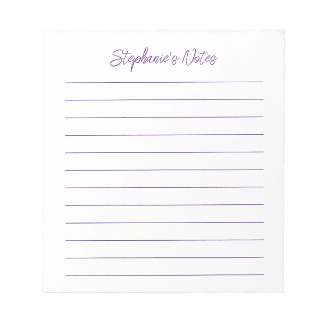 Modern Script Elegant Purple Lined Personalised Notepad (Front)