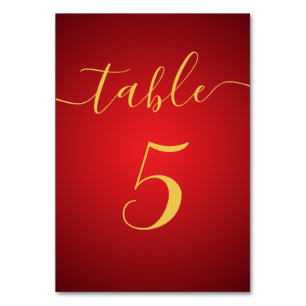 Modern Script Elegant Red Theme Wedding Table Number