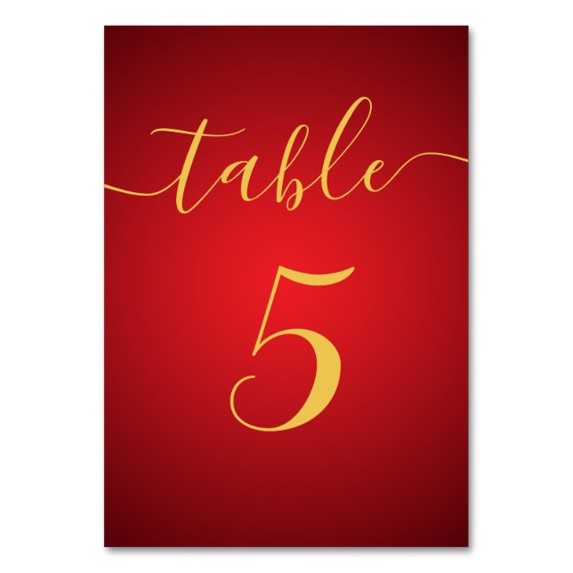 Modern Script Elegant Red Theme Wedding Table Number (Back)