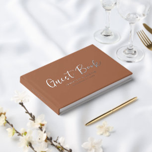 Modern Script Elegant Terracotta Wedding Guest Book