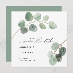 Modern script elegant vintage non photo eucalyptus invitation
