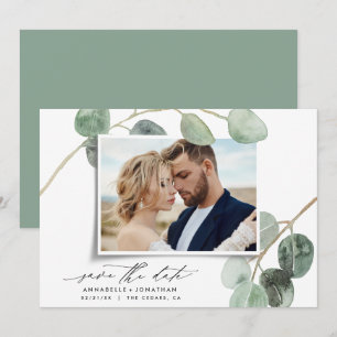 Modern script elegant vintage photo eucalyptus inv invitation