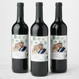 Modern script elegant vintage photo eucalyptus inv wine label
