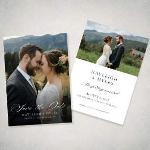 Modern Script Elegant Wedding 2 Photo Save The Date