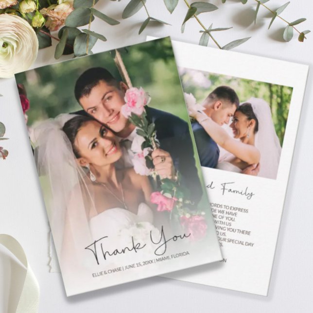 Modern Script Elegant Wedding Photo 2 Sides  Thank You Card (Creator Uploaded)