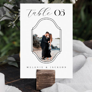 Modern Script Elegant Wedding Photo Frame White Table Number