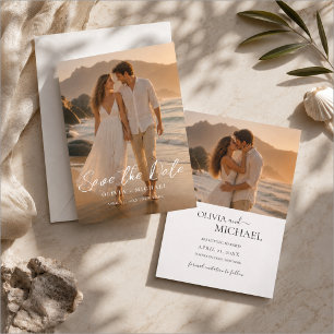 Modern Script Elegant Wedding Photo Save The Date Invitation