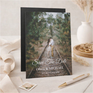 Modern Script Elegant Wedding Photo Save The Date Magnetic Invitation