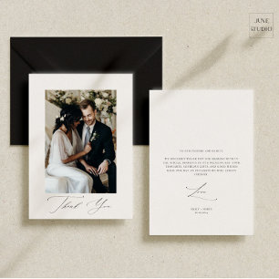 Modern Script Elegant Wedding Photo Thank You Card