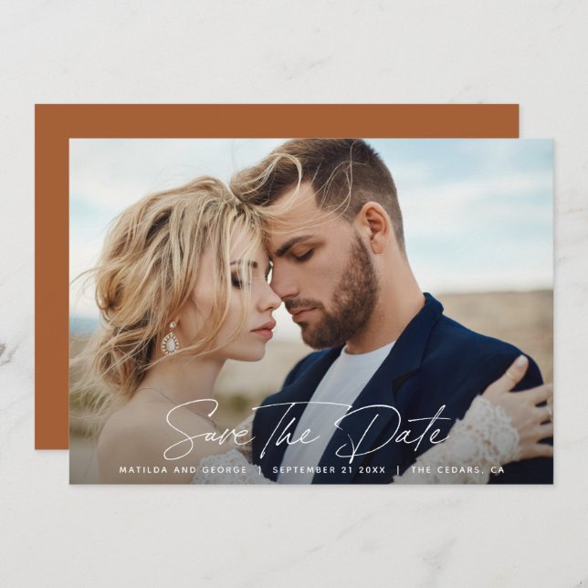 Modern script elegant wedding save the date (Front/Back)