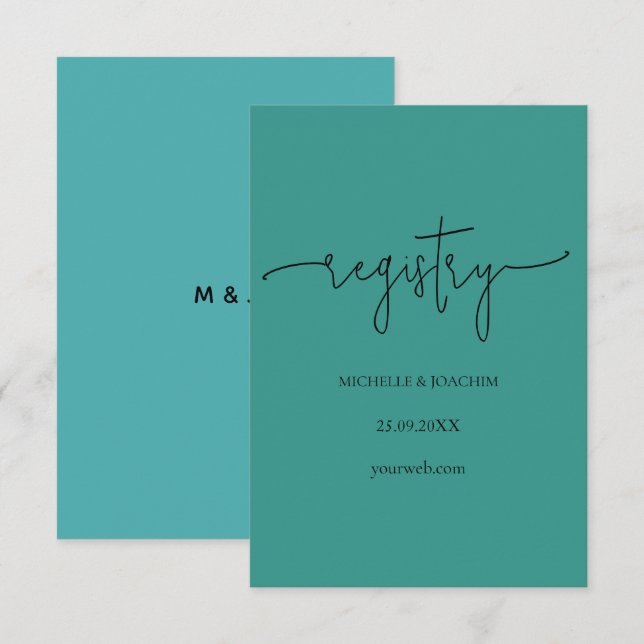 Modern Script Emerald Blue Enclosure Card (Front/Back)
