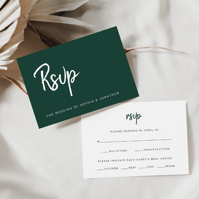 Modern Script Emerald Green | Wedding Meal Choice RSVP Card (Creator Uploaded)