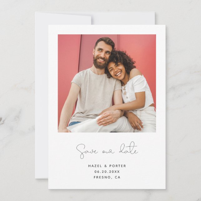 Modern Script Engagement Photo Save The Date (Front)