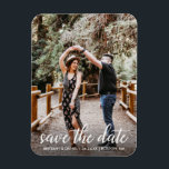Modern Script Engagement Photo Save The Date Magnet<br><div class="desc">Modern Calligraphy Script Save The Date Engagement Announcement Couple Photo Magnet</div>