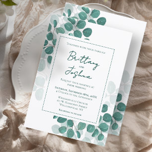 Modern Script Eucalyptus Greenery Wedding Invitation