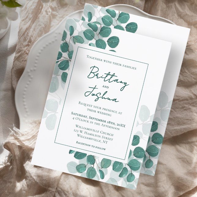 Modern Script Eucalyptus Greenery Wedding Invitation (Modern Script Eucalyptus Greenery Wedding Invitation)
