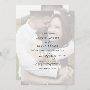 Modern Script   Faded Photo Front and Back Wedding Invitation