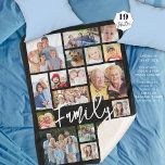 Modern Script FAMILY 19 Photo Collage Custom Colou Sherpa Blanket<br><div class="desc">Create your own modern photo memory blanket utilising this easy-to-upload photo collage template with 19 pictures in various shapes and sizes and your name or custom title (shown with FAMILY) in a chic handwritten script typograph. CHANGES: Change the black background colour and/or the text font style, size, colour or placement...</div>