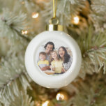Modern Script FAMILY 2 Photos Custom Colour Ceramic Ball Christmas Ornament<br><div class="desc">Create your own modern personalised keepsake photo ceramic ball ornament featuring a chic handwritten script title FAMILY with your family name and year in an editable white font you can change to coordinate with your photo on the front and your choice of design on the back (shown with the Christmas...</div>