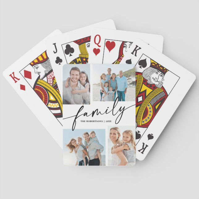 Modern Script Family 4 Photo Collage  Playing Cards (Back)
