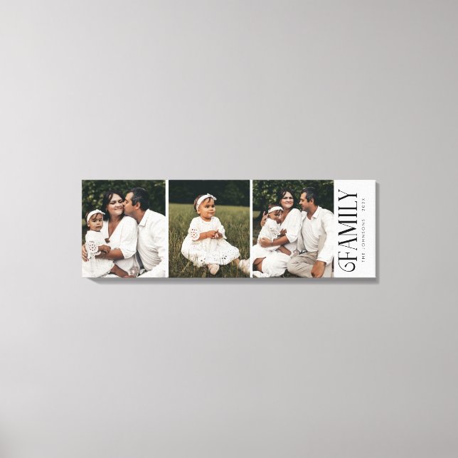 Modern Script Family Custom 3 Photos Name  Canvas Print (Front)