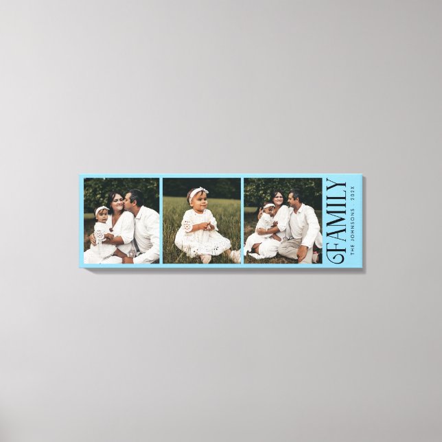 Modern Script Family Custom 3 Photos Name  Canvas Print (Front)