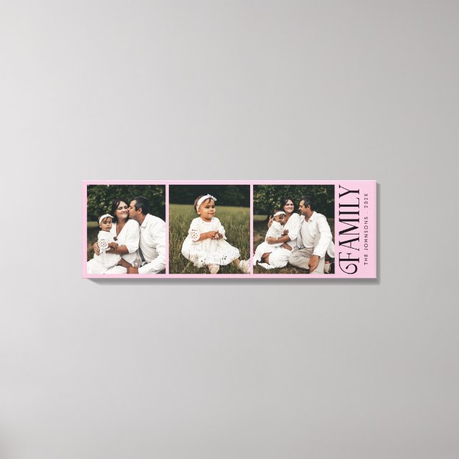 Modern Script Family Custom 3 Photos Name  Canvas Print (Front)