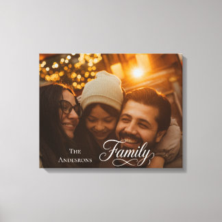 Modern Script Family Custom Photo Name Canvas Print