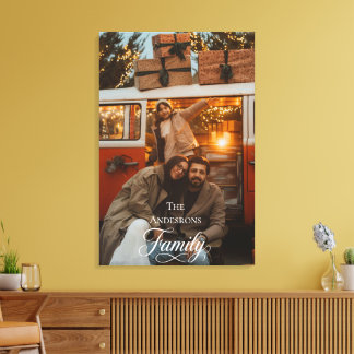 Modern Script Family Custom Photo Name Canvas Print