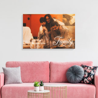 Modern Script Family Custom Photo Name Canvas Print