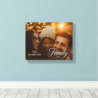 Modern Script Family Custom Photo Name Canvas Print