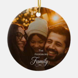 Modern Script Family Custom Photo Name Ceramic Tree Decoration